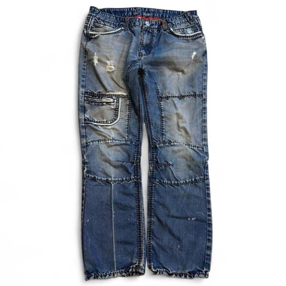 Isaac b. Vintage Y2K Distressed Cargo Denim Pants Size 38 Medium Wash